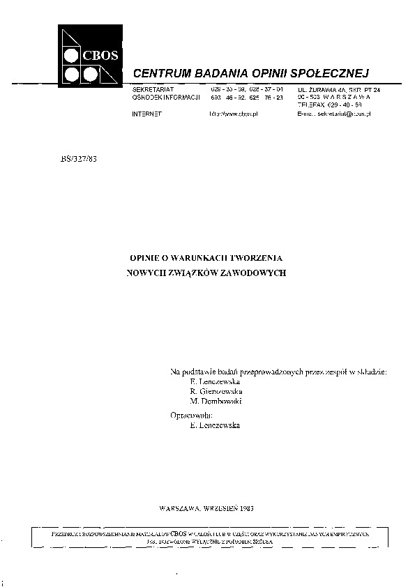 Okładka komunikatu BS/327/83