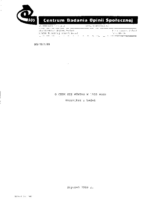 Okładka komunikatu BS/10/1/89