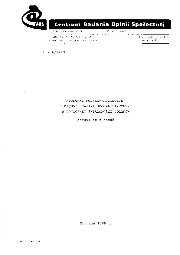 Okładka komunikatu BD/16/1/89