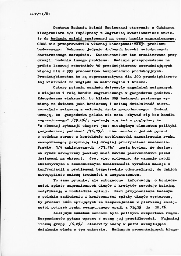 Okładka komunikatu BDF/71/84