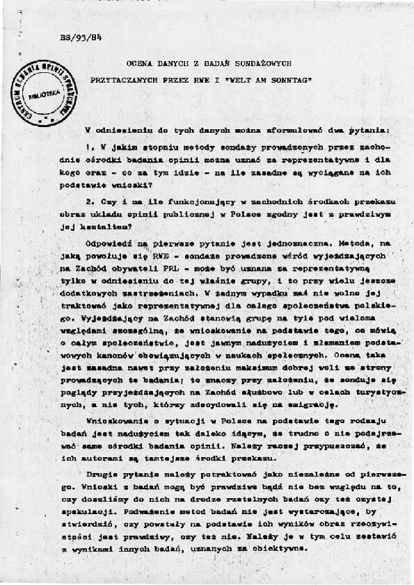 Okładka komunikatu BS/93/84