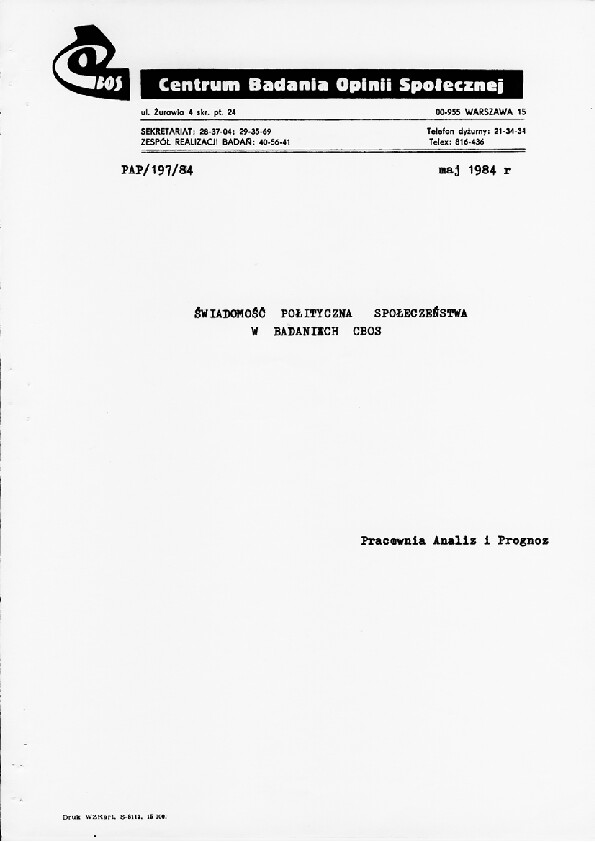 Okładka komunikatu PAP/197/84