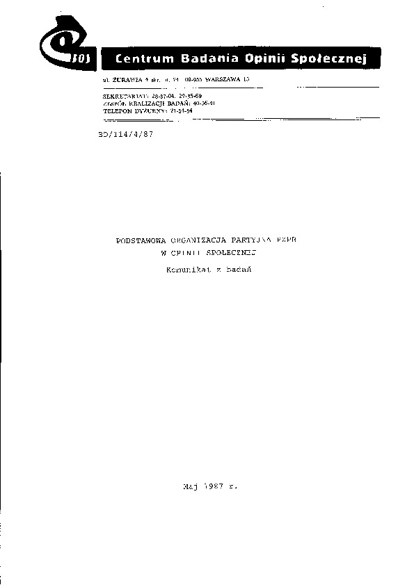 Okładka komunikatu BD/114/4/87
