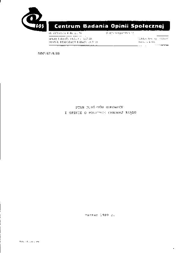 Okładka komunikatu BDF/67/4/89