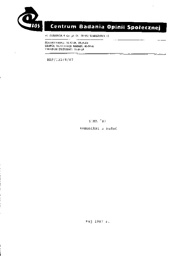 Okładka komunikatu BDF/122/8/87