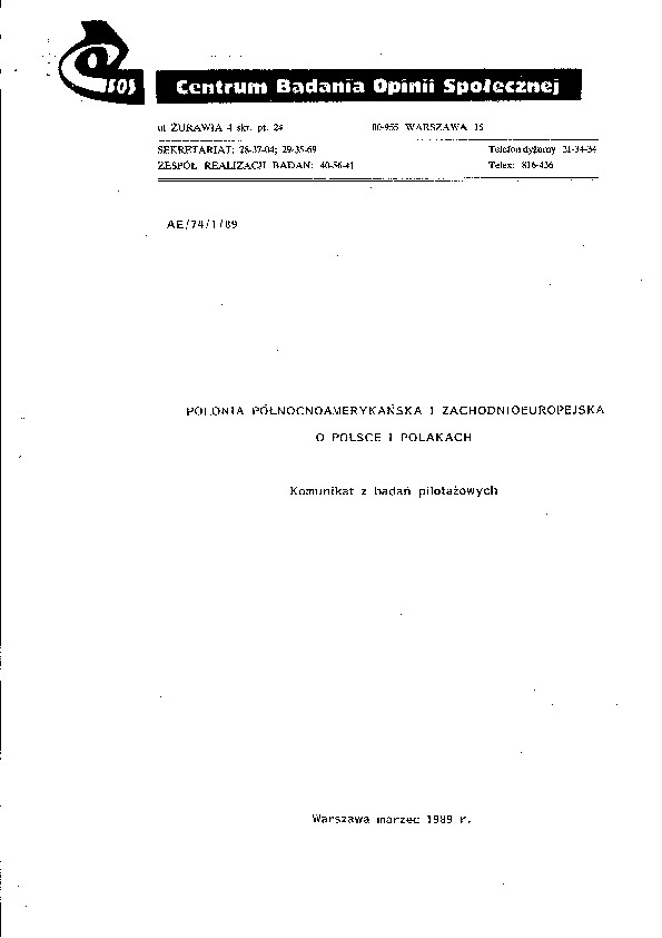 Okładka komunikatu AE/74/1/89