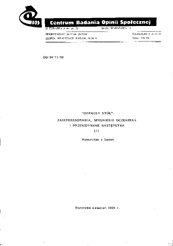 Okładka komunikatu BD/94/15/89