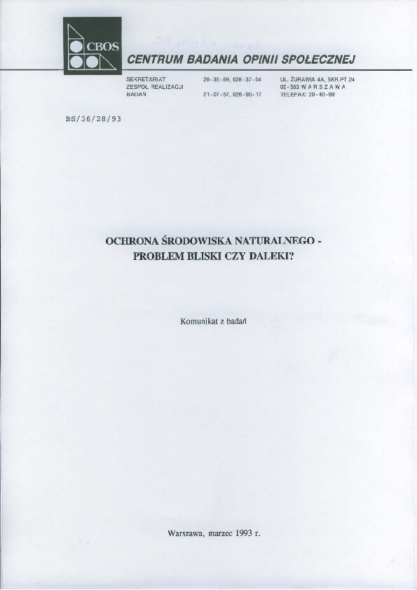 Okładka komunikatu BS/36/28/93