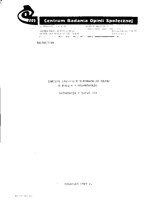 Okładka komunikatu BS/101/7/89