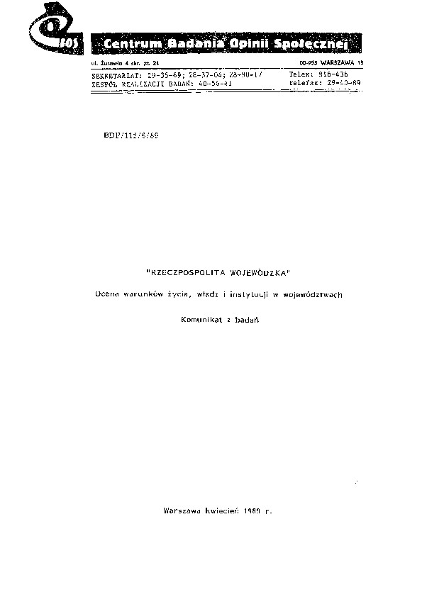 Okładka komunikatu BD/112/6/89