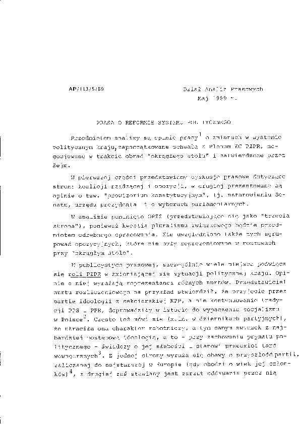 Okładka komunikatu AP/113/5/89