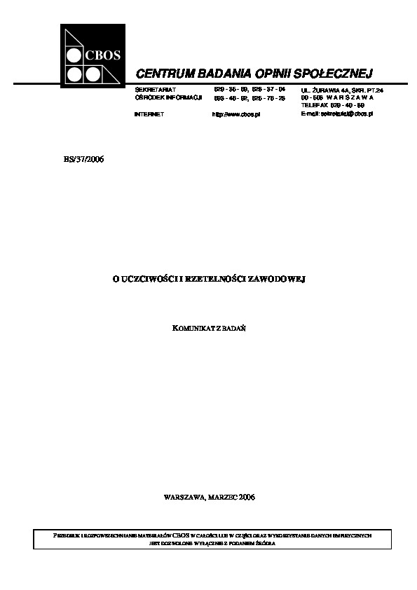 Okładka komunikatu BS/37/2006