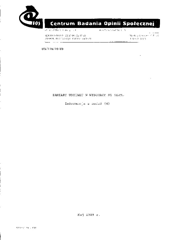 Okładka komunikatu BS/116/10/89