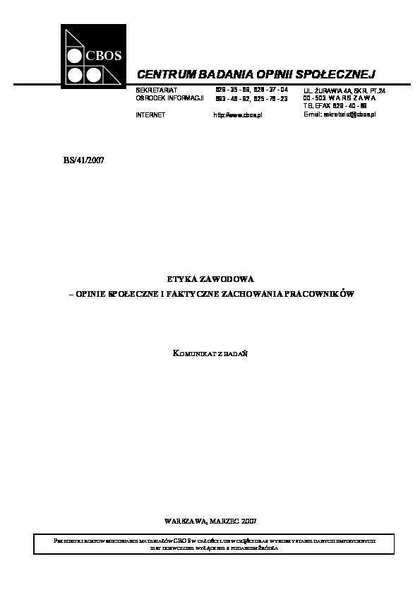 Okładka komunikatu BS/41/2007