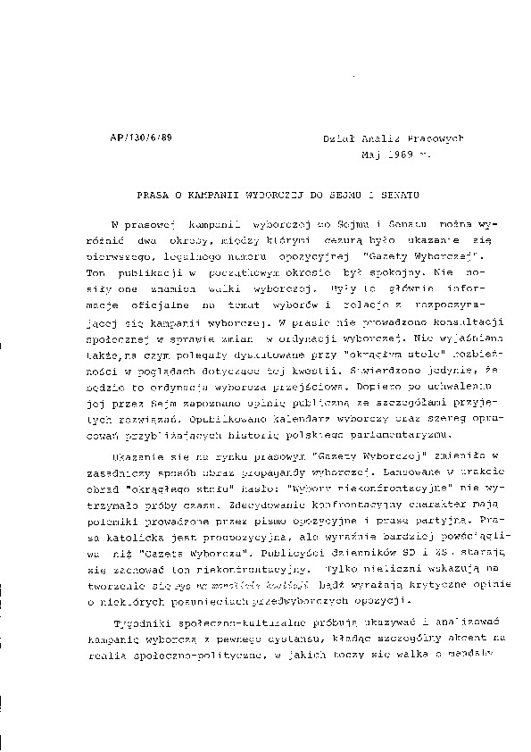 Okładka komunikatu AP/130/6/89