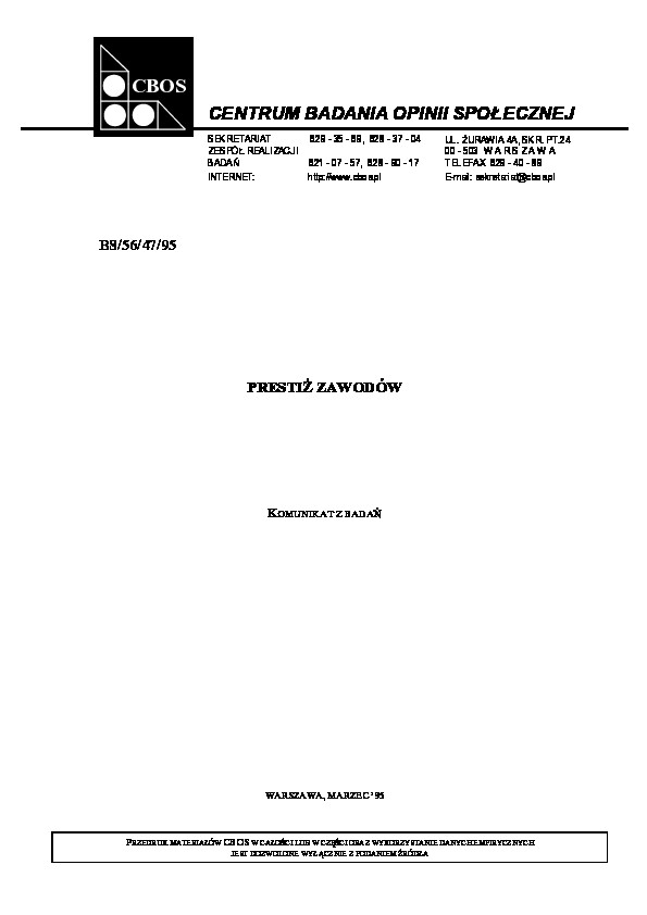Okładka komunikatu BS/56/47/95