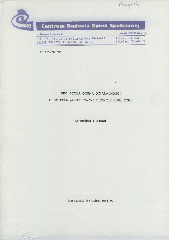Okładka komunikatu BS/154/48/91