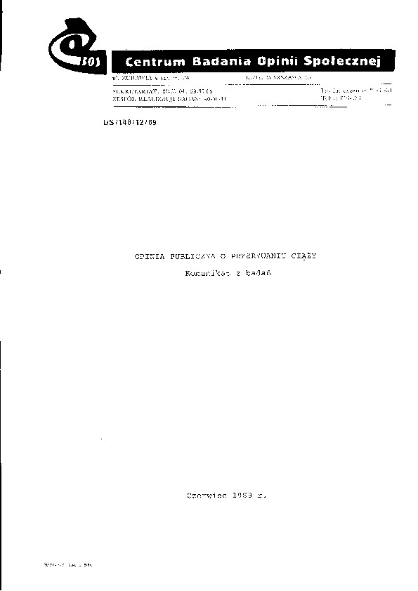 Okładka komunikatu BS/148/12/89