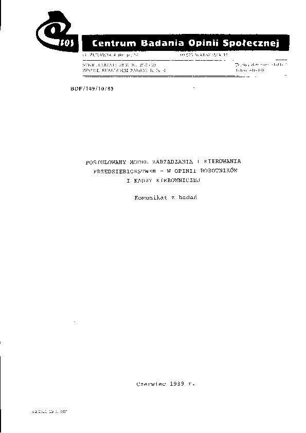 Okładka komunikatu BDF/149/9/89