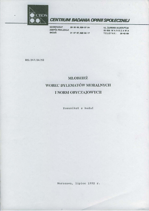 Okładka komunikatu BS/347/56/92