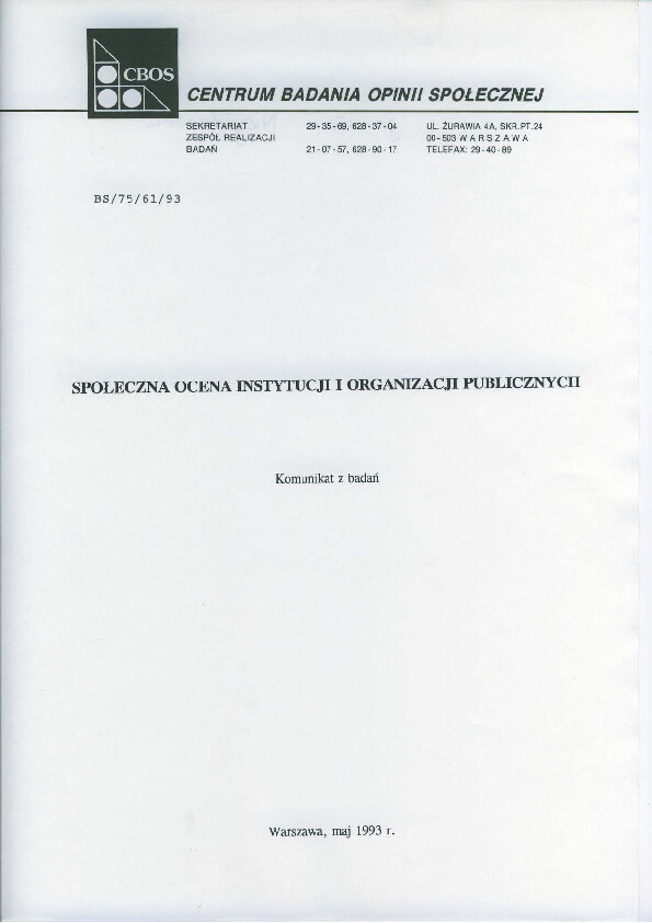 Okładka komunikatu BS/75/61/93
