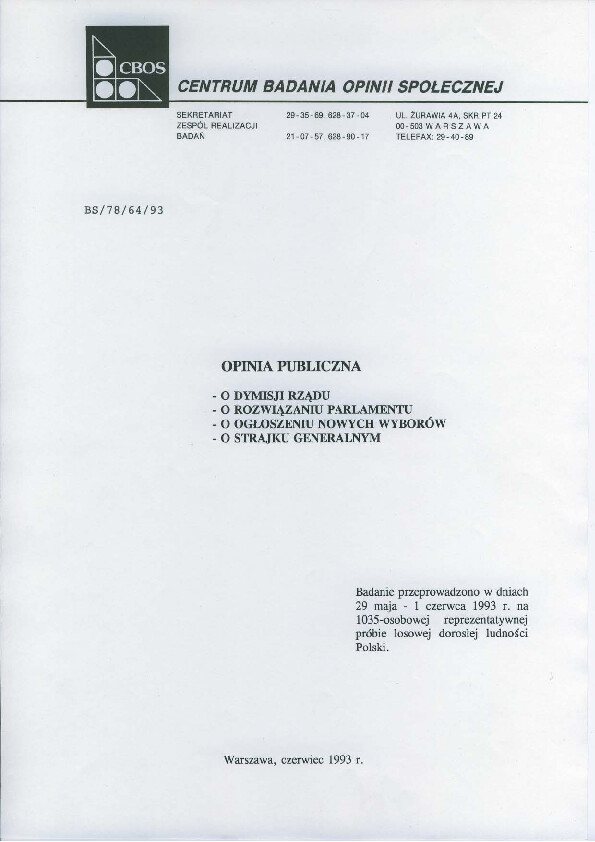 Okładka komunikatu BS/77/64/93