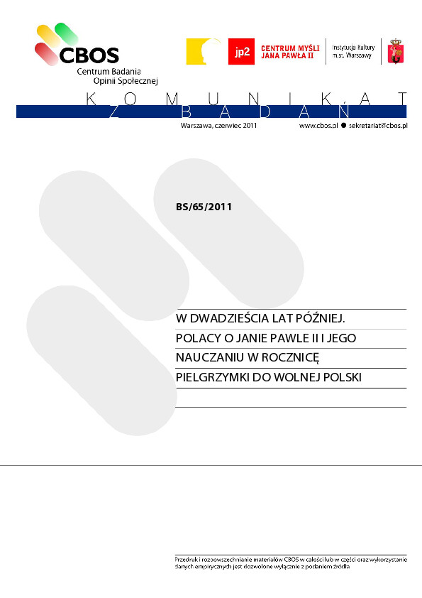 Okładka komunikatu BS/65/2011