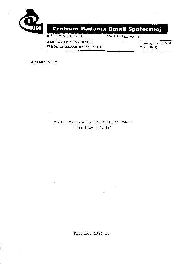 Okładka komunikatu BS/188/15/89