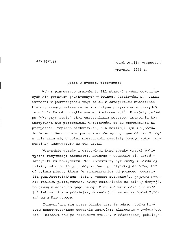 Okładka komunikatu AP/193/7/89