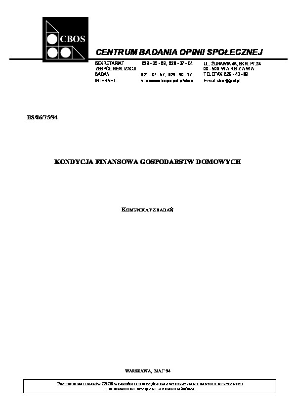 Okładka komunikatu BS/86/75/94