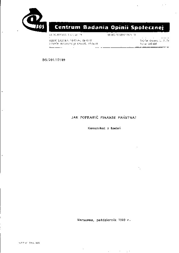 Okładka komunikatu BS/201/17/89
