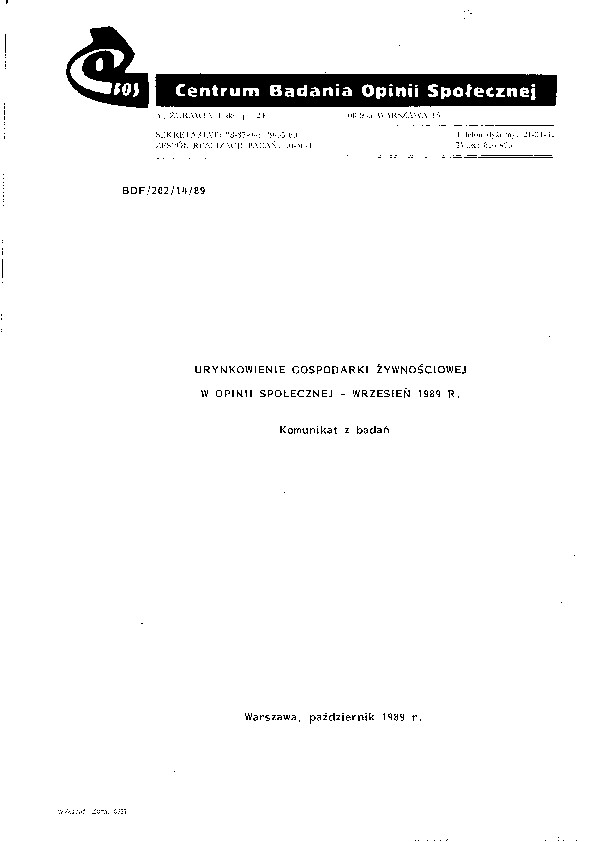 Okładka komunikatu BDF/202/14/89