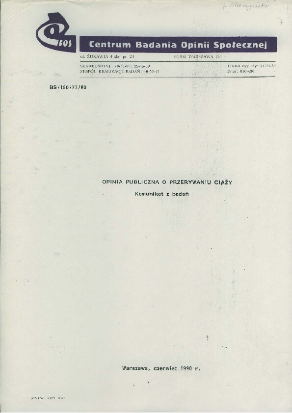 Okładka komunikatu BS/180/77/90
