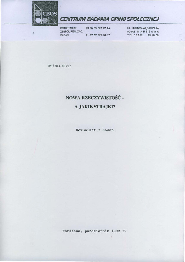 Okładka komunikatu BS/383/86/92