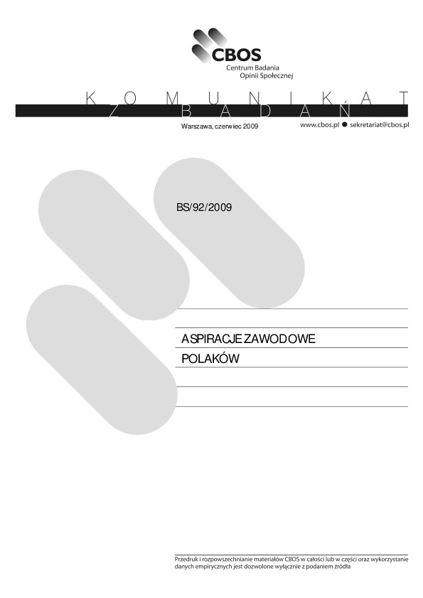 Okładka komunikatu BS/92/2009