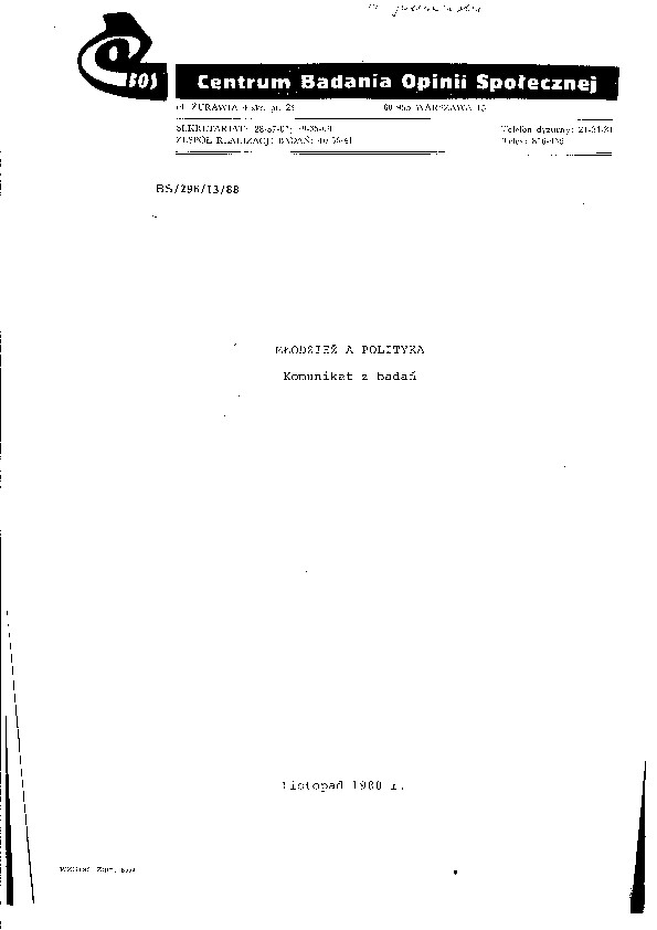 Okładka komunikatu BS/296/13/88