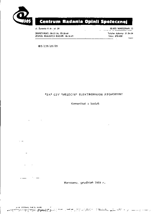 Okładka komunikatu BS/236/20/89