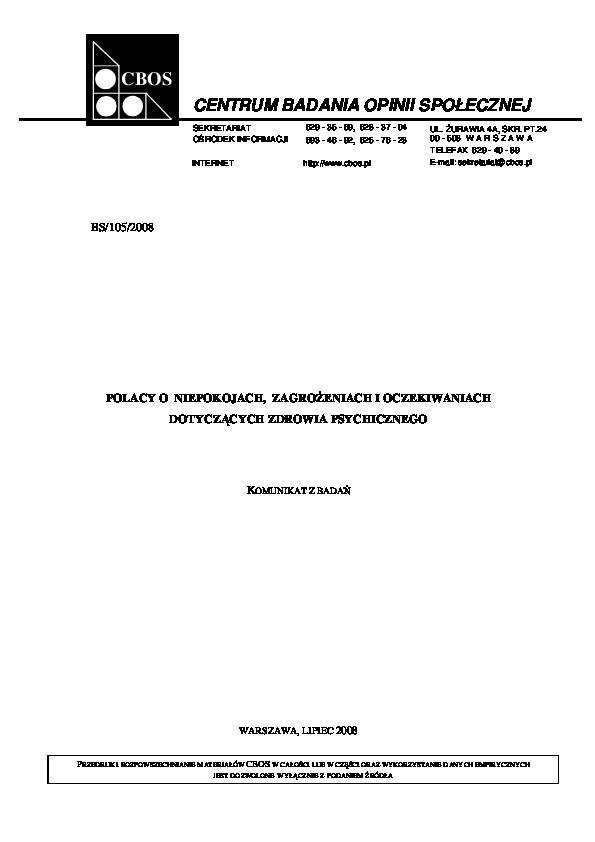 Okładka komunikatu BS/105/2008