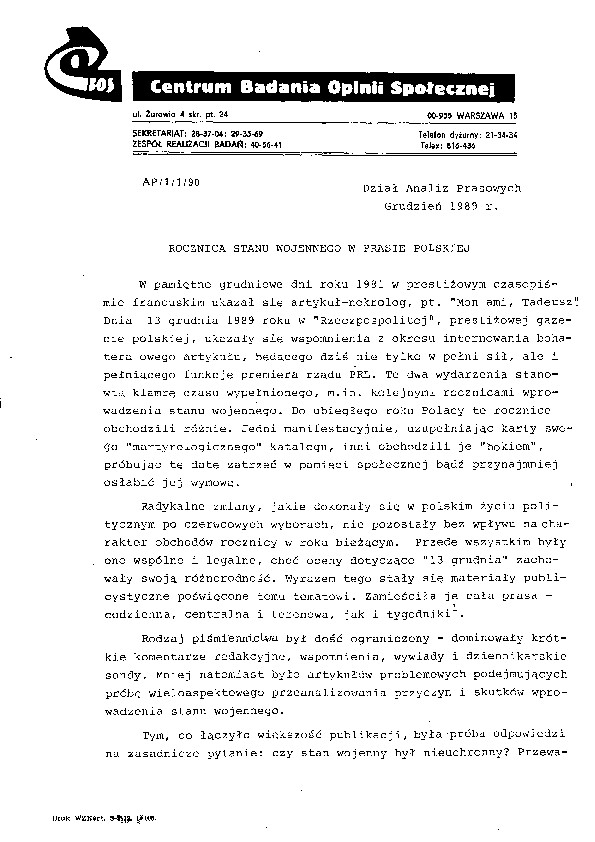 Okładka komunikatu AP/1/1/90