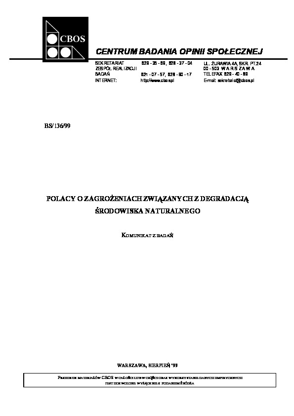 Okładka komunikatu BS/136/99