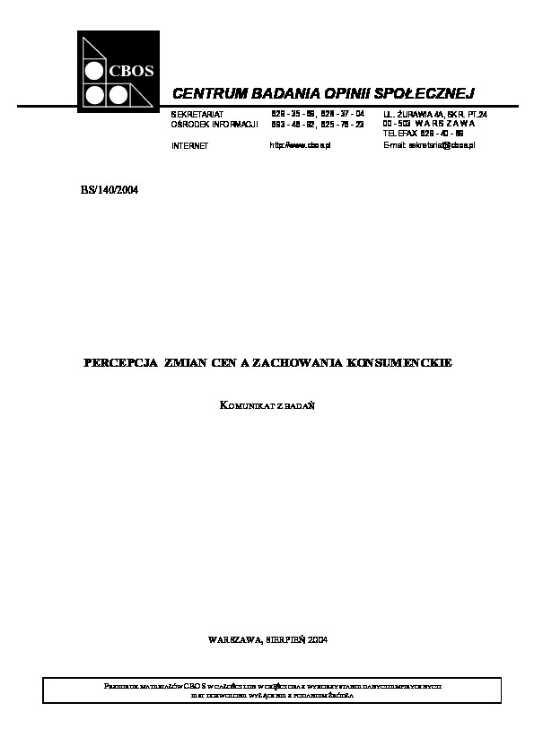 Okładka komunikatu BS/140/2004