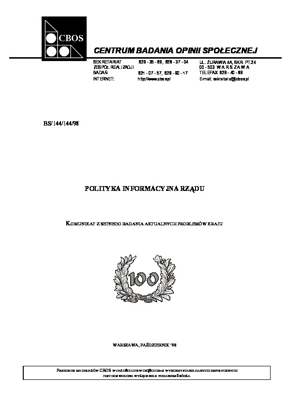 Okładka komunikatu BS/144/144/98