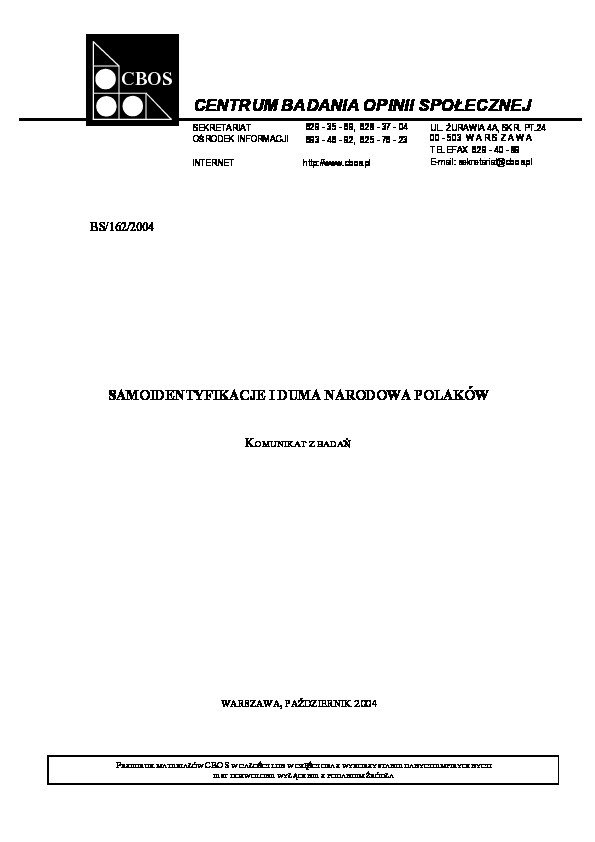 Okładka komunikatu BS/162/2004